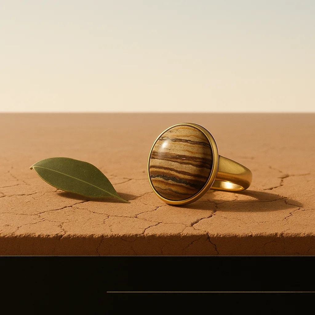 Anello Confine in oro con diaspro paesaggio