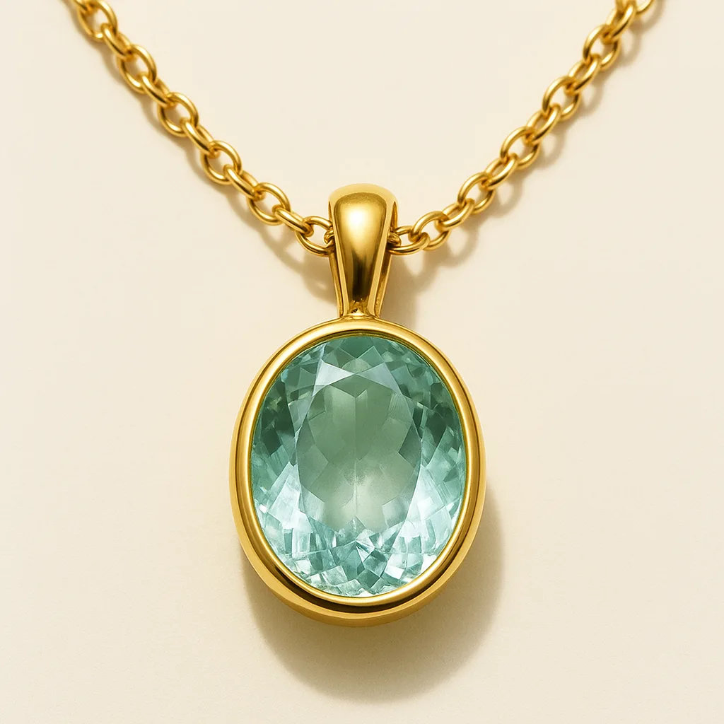 Collana in argento 925 placcato oro 18KT con pendente in acquamarina, collezione LAGOON