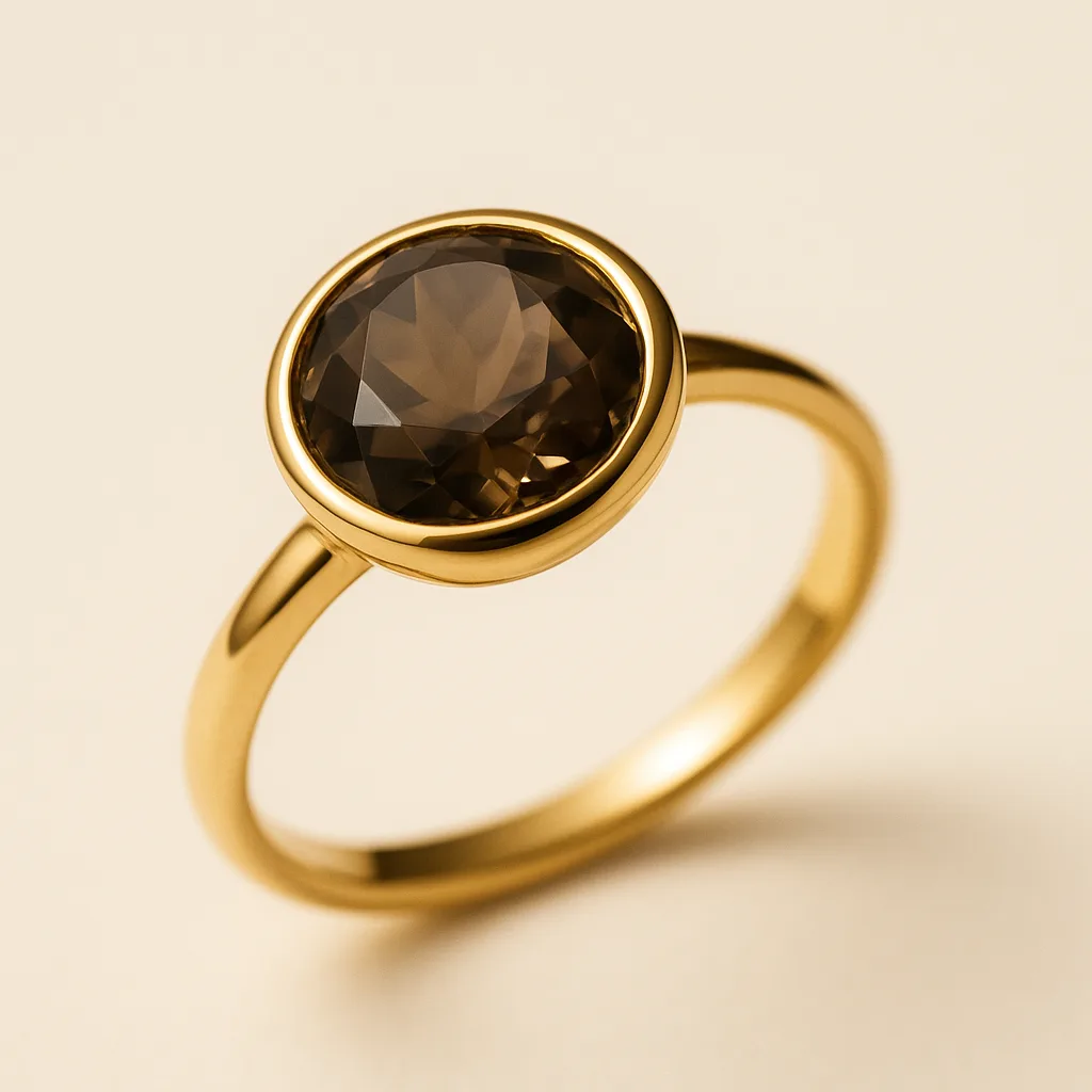 Anello in argento 925 placcato oro 18KT con quarzo fume sfaccettato, collezione HARMATTAN