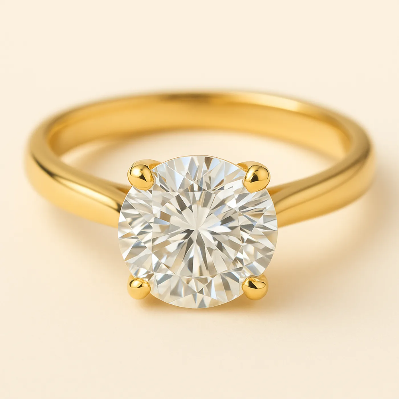Anello solitario in argento placcato oro con pietra bianca a taglio brillante